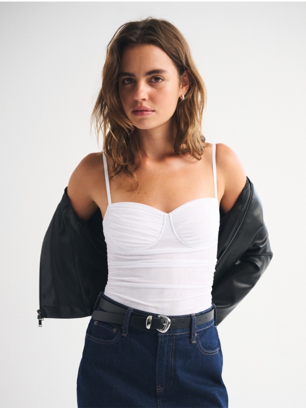 Abercrombie & Fitch white one piece mesh bodysuit in XS